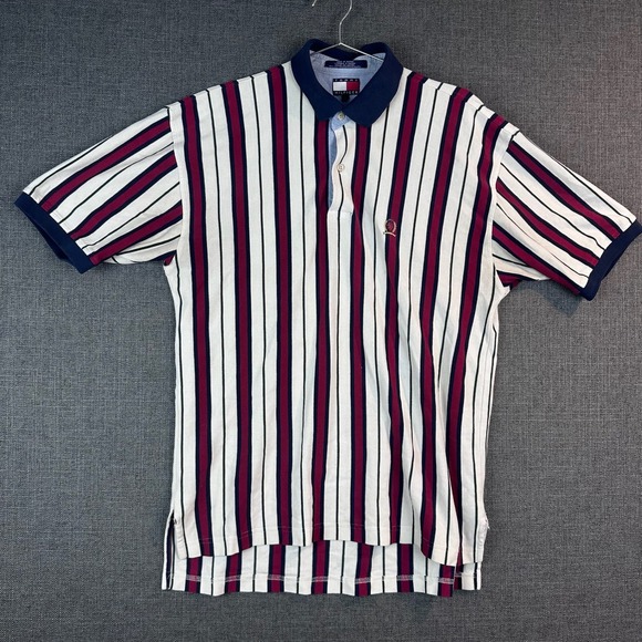 Tommy Hilfiger Other - Tommy Hilfiger Mens Striped Short Sleeve Polo Shirt‎ Burgundy White Navy Blue L